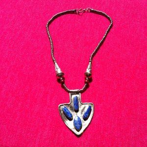 VINTAGE HANDMADE IN AFGHANISTAN SILVER AND LAPIS STONE  NECKLACE